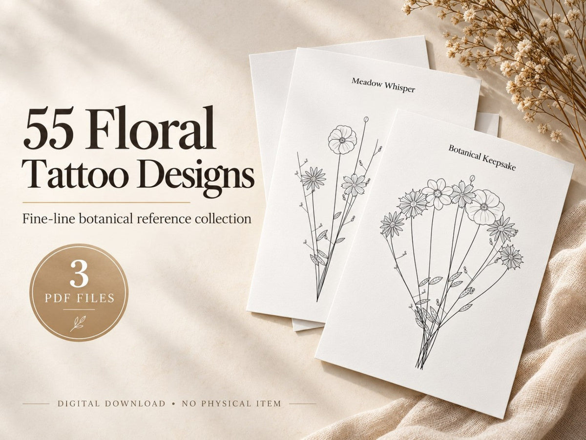 55 Floral Tattoo Designs — three printable PDF files