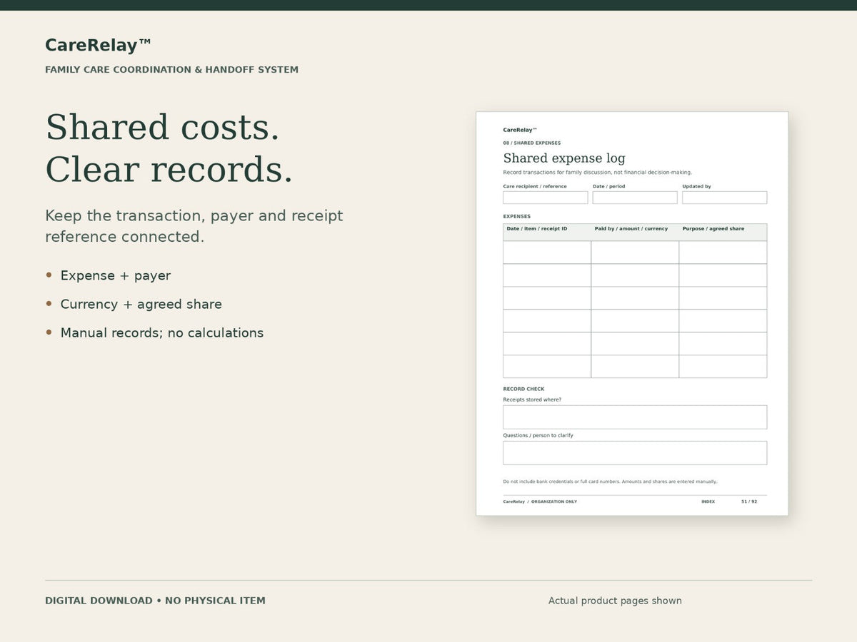 Shared caregiving expense log