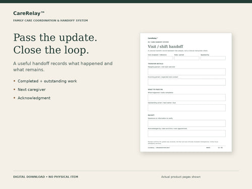 Caregiver visit handoff worksheet