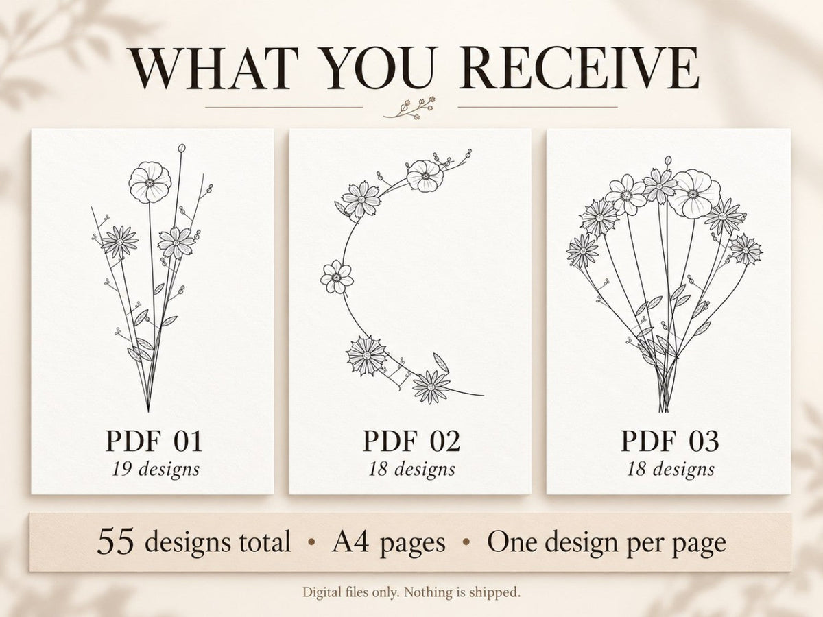 What's included: 55 designs across three A4 PDF collections